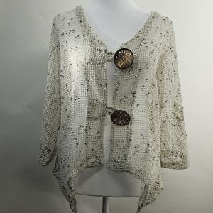 Nina Leonard Coconut Button Novelty Knit Bolero Cardigan small